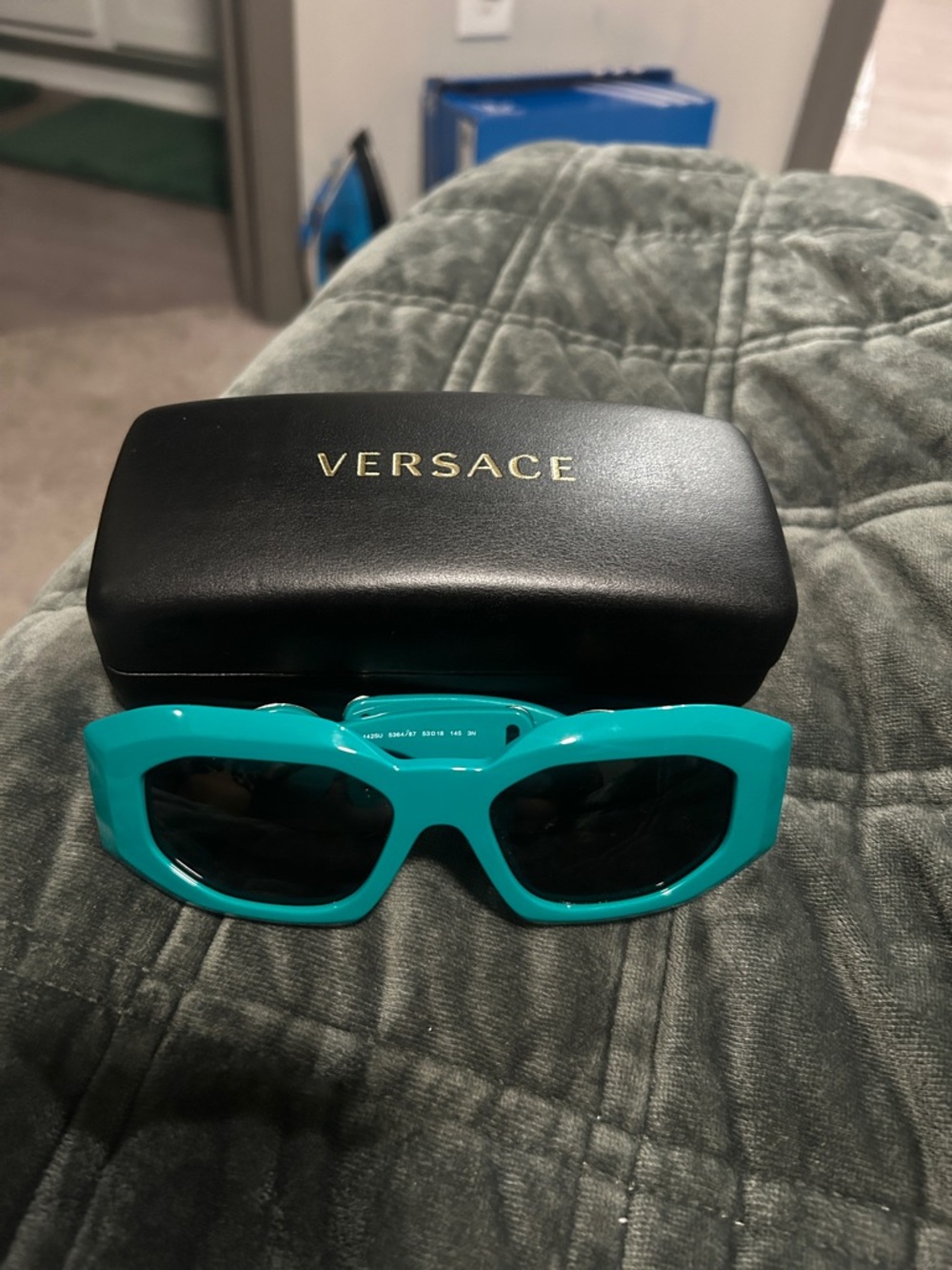 Versace Turquoise Cat Eye Sunglasses with Black Lenses